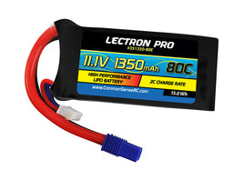 Lectron Pro 11.1V 1350mAh 80C Lipo Battery w/ EC3 Connector for FPV Racers
