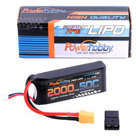 Power Hobby 2S 7.4v 2000mAh 50C LiPo Battery w/ XT60 Plug + Traxxas Adapter
