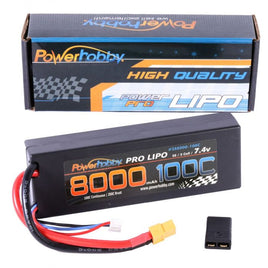 Power Hobby 2S 7.4V 8000mAh 100C-200C LiPo Battery w/ Hardwired XT60 Plug & HC Adapter